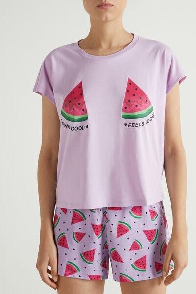 Purple Short Sleeve Short Cotton Watermelon Print Pyjamas, , large image number 1