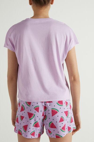 Purple Short Sleeve Short Cotton Watermelon Print Pyjamas, , large image number 2