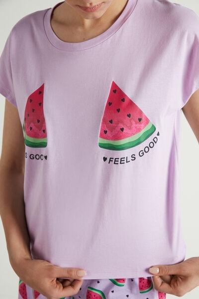 Purple Short Sleeve Short Cotton Watermelon Print Pyjamas, , large image number 3