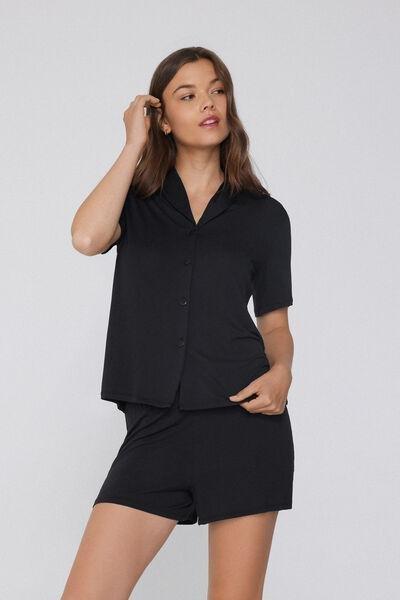 Black Button-Down Viscose Pyjama Set, , large image number 0