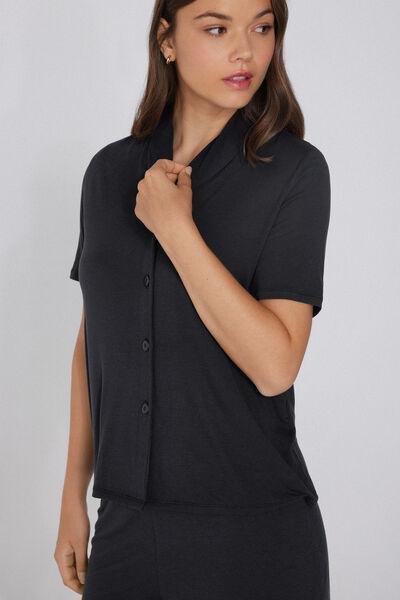 Black Button-Down Viscose Pyjama Set, , large image number 2