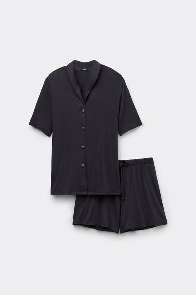 Black Button-Down Viscose Pyjama Set, , large image number 3