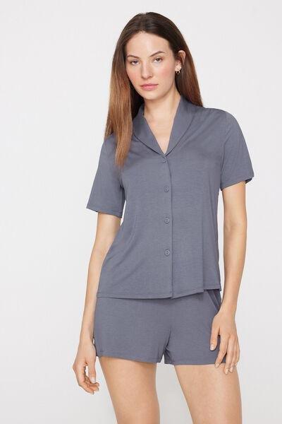 Short-Sleeved Short Viscose Button-Up Pyjama Set, 5701_183Z, large image number 2