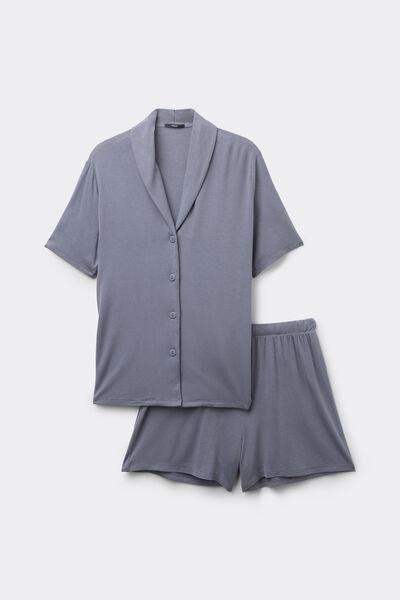 Short-Sleeved Short Viscose Button-Up Pyjama Set, 5701_183Z, large image number 3