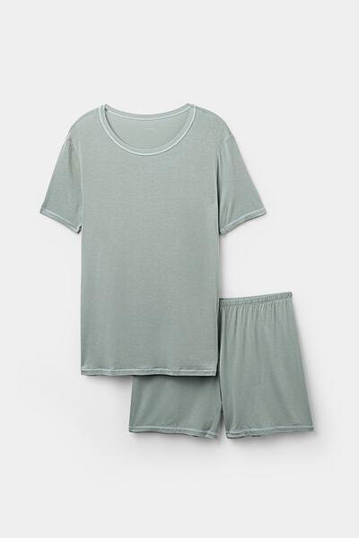 Green Short Viscose Pyjama Set, , large image number 4