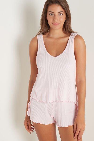 Pink Ribbed Cotton Short Pyjamas, 5701_363U, large image number 1