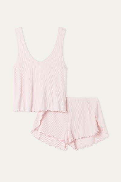 Pink Ribbed Cotton Short Pyjamas, 5701_363U, large image number 4
