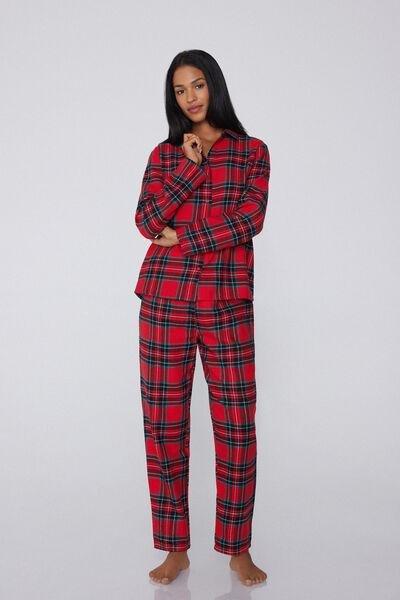 Red Long Button-Front Flannel Pyjama Set, 5701_917Y, large image number 0
