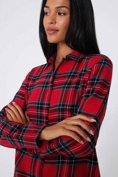 Red Long Button-Front Flannel Pyjama Set, 5701_917Y, large image number 1