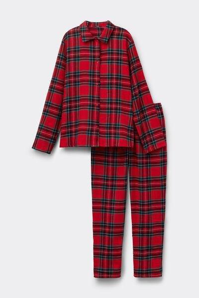 Red Long Button-Front Flannel Pyjama Set, 5701_917Y, large image number 2