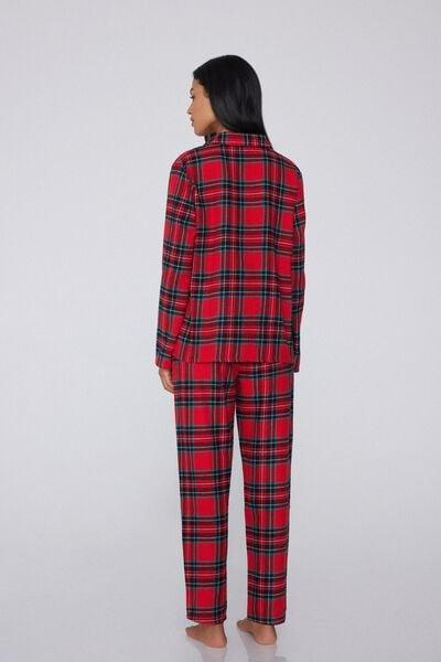 Red Long Button-Front Flannel Pyjama Set, 5701_917Y, large image number 3