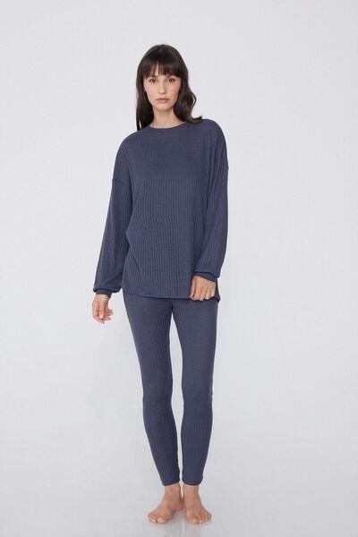 Blue Openwork Ribbed Pyjamas, 5701_864W, large image number 0