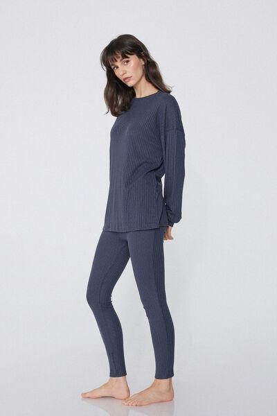 Blue Openwork Ribbed Pyjamas, 5701_864W, large image number 1