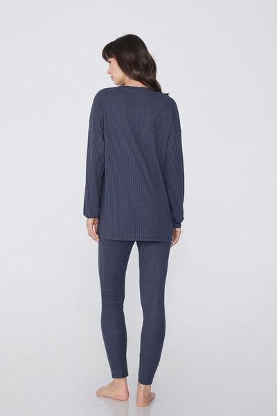 Blue Openwork Ribbed Pyjamas, 5701_864W, large image number 2