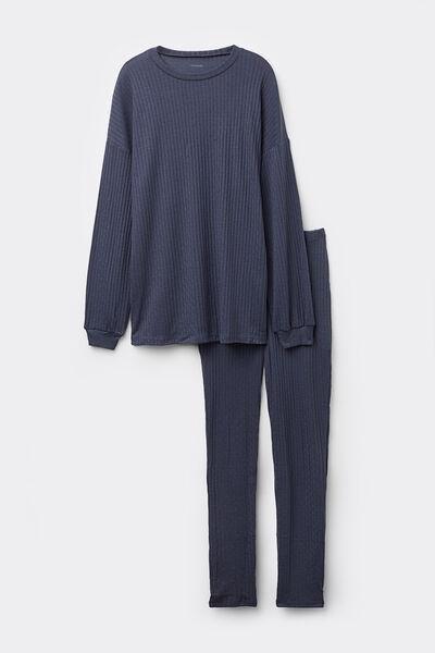 Blue Openwork Ribbed Pyjamas, 5701_864W, large image number 3
