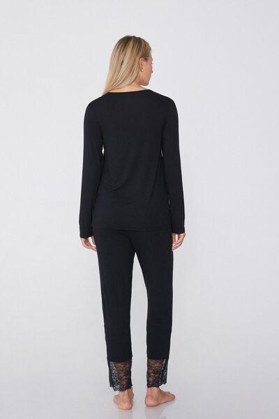 Black Lace-Trimmed Long Pyjamas, , large image number 2