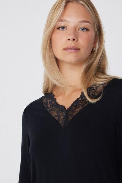 Black Lace-Trimmed Long Pyjamas, , large image number 3