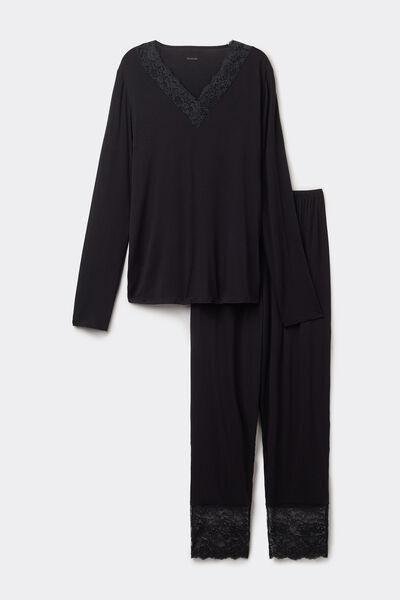 Black Lace-Trimmed Long Pyjamas, , large image number 4
