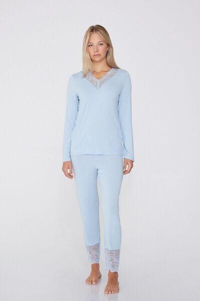 Blue Long Sleeve Pyjama Set, 5701_853W, large image number 1