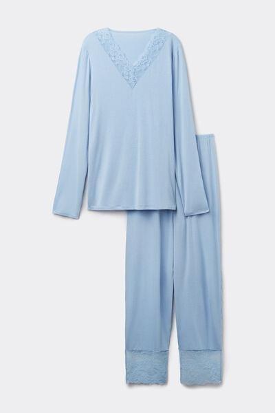 Blue Long Sleeve Pyjama Set, 5701_853W, large image number 4