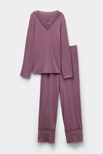 Violet Lace Frill Pyjama Set, 5701_903Y, large image number 2