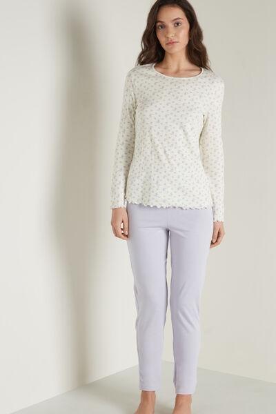 White Printed Long Ribbed Pyjamas, 5701_551U, large image number 1