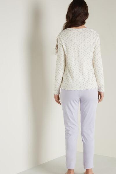 White Printed Long Ribbed Pyjamas, 5701_551U, large image number 2