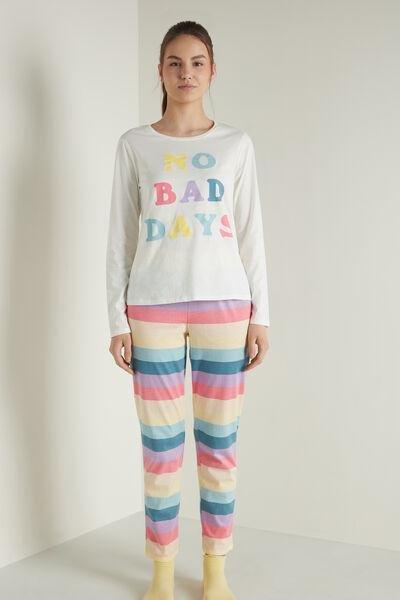 White Printed Long Cotton Pyjamas, 5701_621U, large image number 1