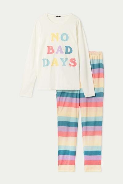 White Printed Long Cotton Pyjamas, 5701_621U, large image number 4