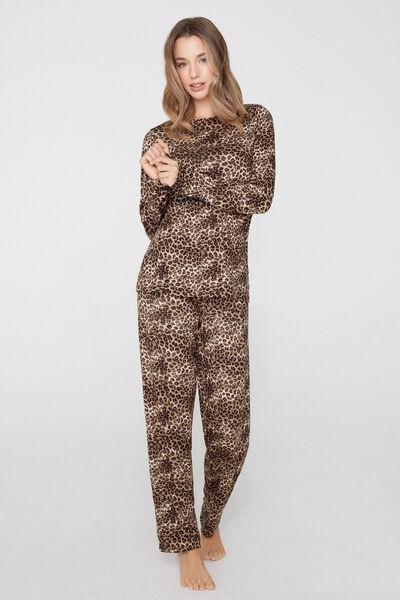 Brown Long Animal Print Viscose Pyjama Set, 5701_215Z, large image number 0