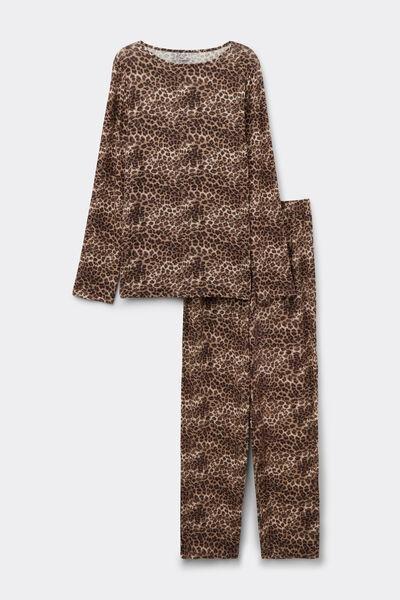 Brown Long Animal Print Viscose Pyjama Set, 5701_215Z, large image number 2