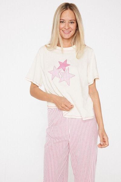 Pink / White Star Patch Cotton Pyjama Set, 5701_508Z, large image number 2