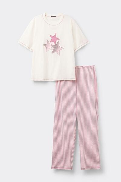 Pink / White Star Patch Cotton Pyjama Set, 5701_508Z, large image number 3