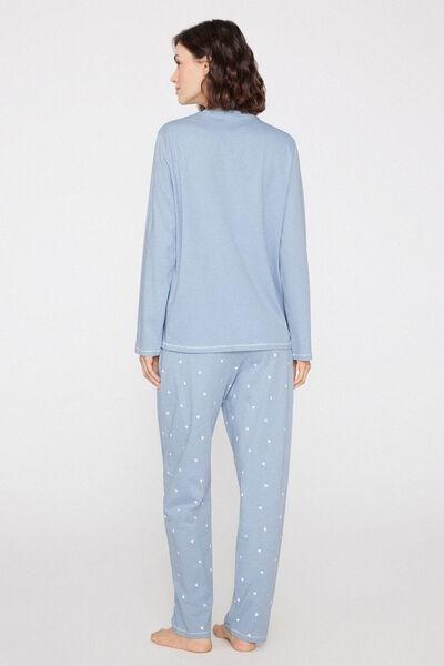 Blue Full Of Love Embroidery Cotton Pyjama Set, 5701_535Z, large image number 1