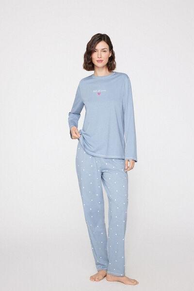Blue Full Of Love Embroidery Cotton Pyjama Set, 5701_535Z, large image number 2