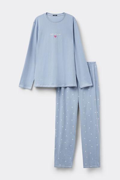 Blue Full Of Love Embroidery Cotton Pyjama Set, 5701_535Z, large image number 3