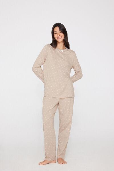 Beige Small Heart Print Cotton Pyjama Set, 5701_494Z, medium