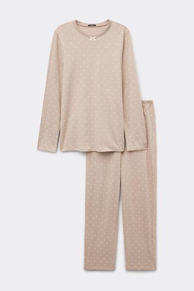 Beige Small Heart Print Cotton Pyjama Set, 5701_494Z, large image number 3