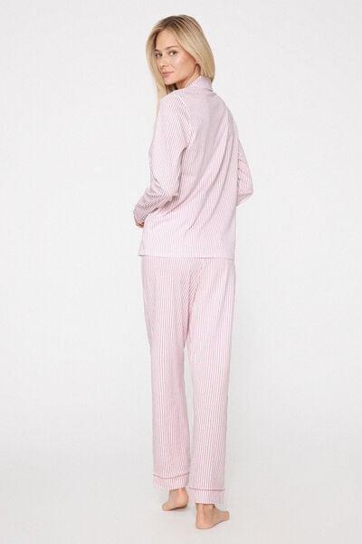Pink Long Button-Front Printed Cotton Pyjama Set, 5701_516Z, large image number 1