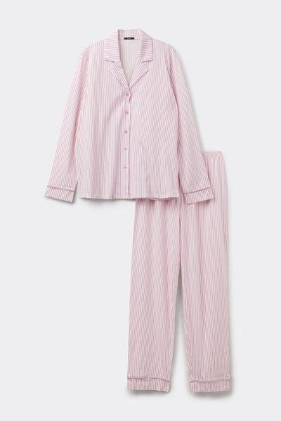 Pink Long Button-Front Printed Cotton Pyjama Set, 5701_516Z, large image number 3