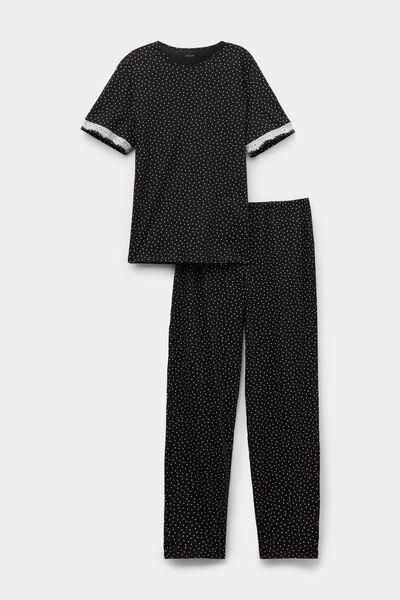 Black Short-Sleeved Polka Dot Cotton Pyjama Set, , large image number 2