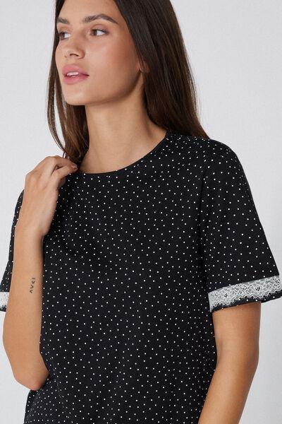 NERO STAMPA PUNTA SPILLO Short-Sleeved Micro Polka Dot Cotton Pyjamas, 5701_755Y, medium