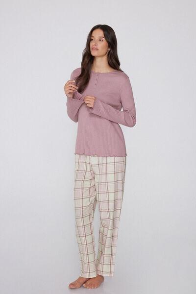 Pink Ribbed Canvas Cotton Pyjama Set, 5701_759Y, medium