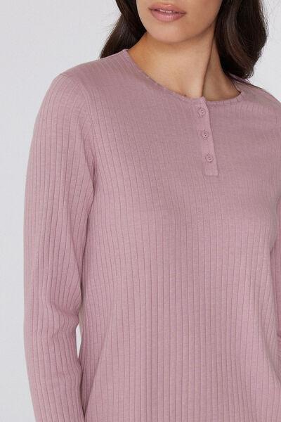 Pink Ribbed Canvas Cotton Pyjama Set, 5701_759Y, large image number 2