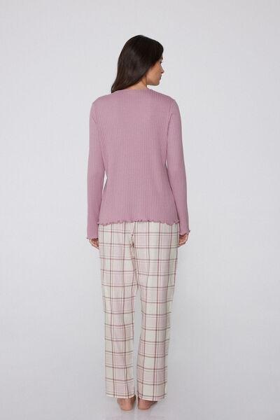 Pink Ribbed Canvas Cotton Pyjama Set, 5701_759Y, medium
