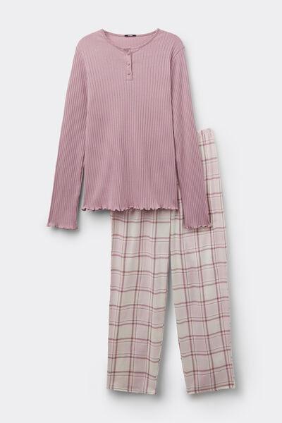 Pink Ribbed Canvas Cotton Pyjama Set, 5701_759Y, large image number 3
