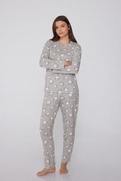 Grey Kitten Print Long Cotton Pyjama Set, 5701_738Y, medium