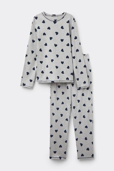 Grey Heart-Print Cotton Pyjama Set, , large image number 3