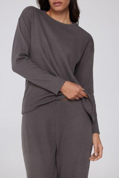 Grey Long Ribbed Round Neck Pyjama Set, 5701_930Y, large image number 2