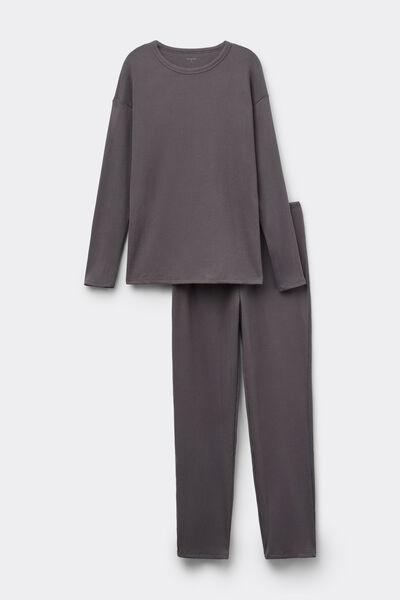 Grey Long Ribbed Round Neck Pyjama Set, 5701_930Y, large image number 3